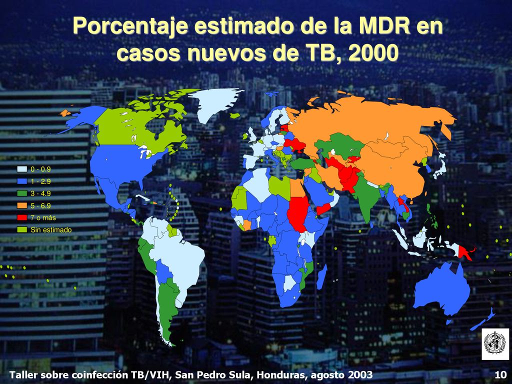 Porcentaje estimado de la MDR en casos nuevos de TB, 2000