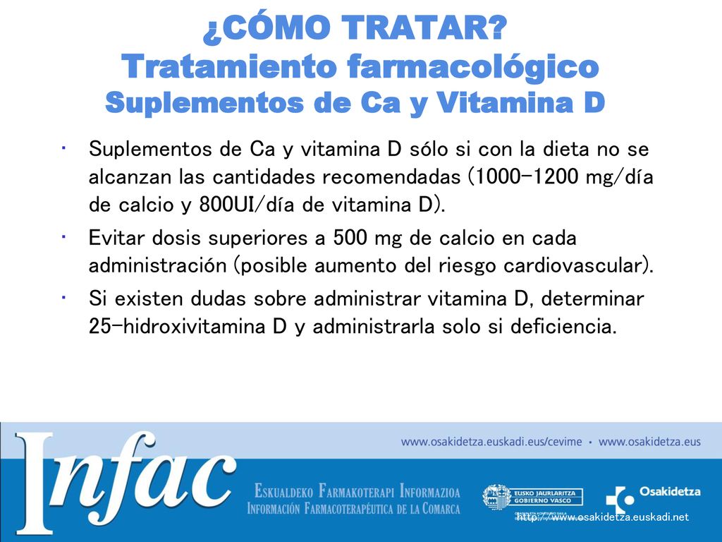 ¿CÓMO TRATAR Tratamiento farmacológico Suplementos de Ca y Vitamina D