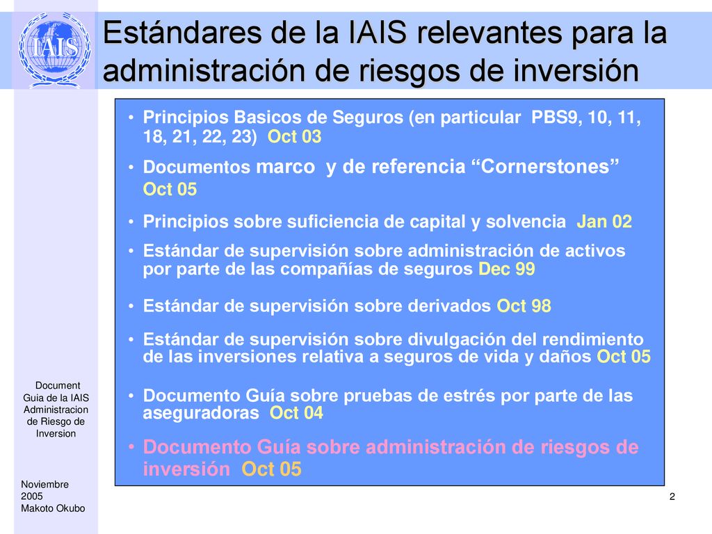 Estándares de la IAIS relevantes para la administración de riesgos de inversión