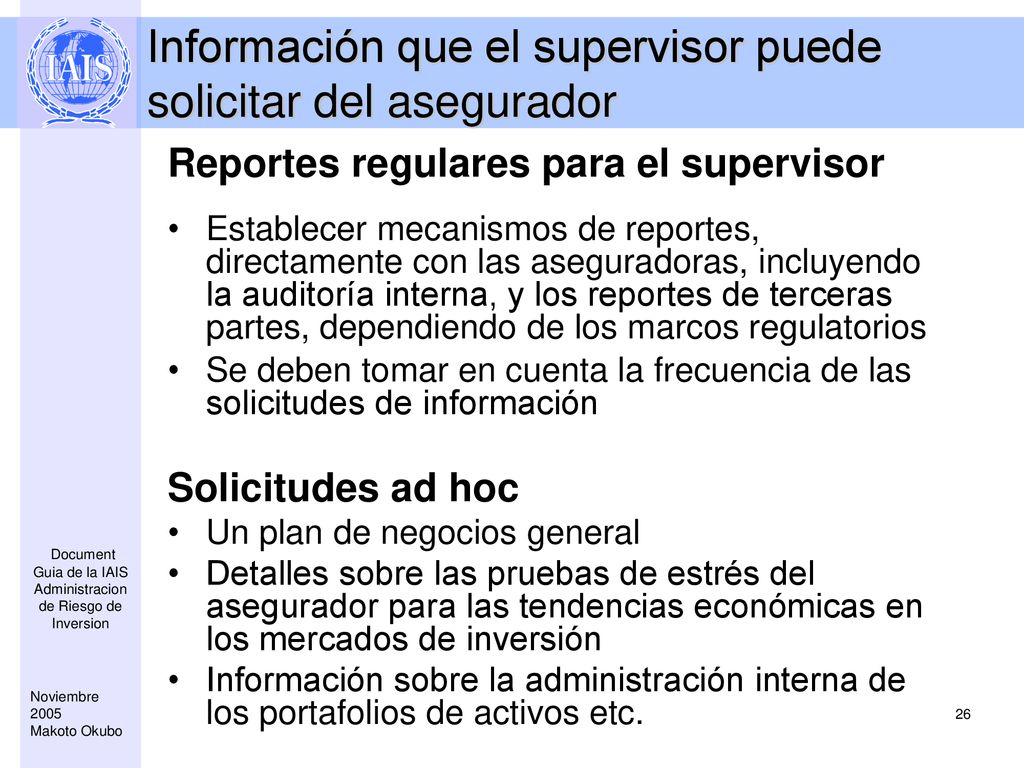 Información que el supervisor puede solicitar del asegurador