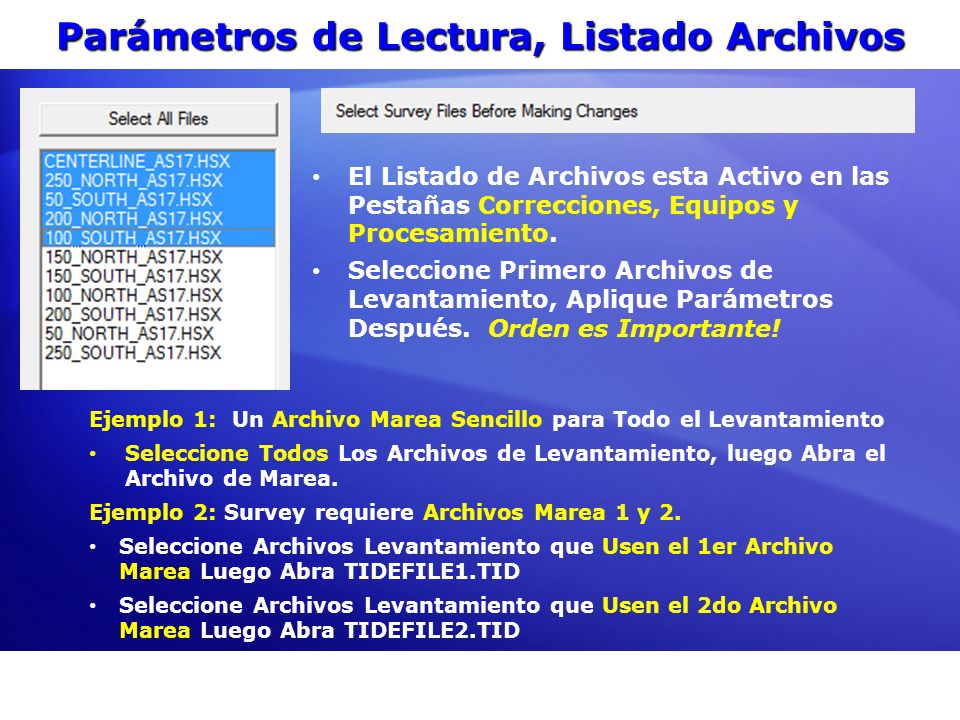 Parámetros de Lectura, Listado Archivos