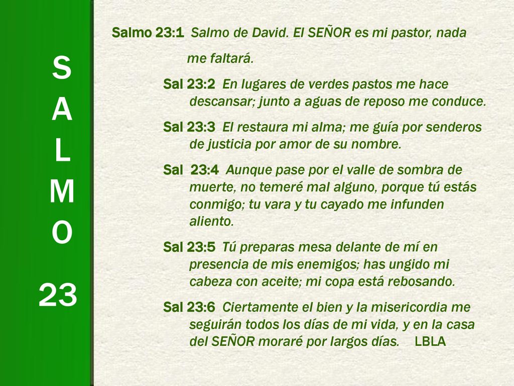 SALMO 23 Salmo 23:1 Salmo de David. El SEÑOR es mi pastor, nada