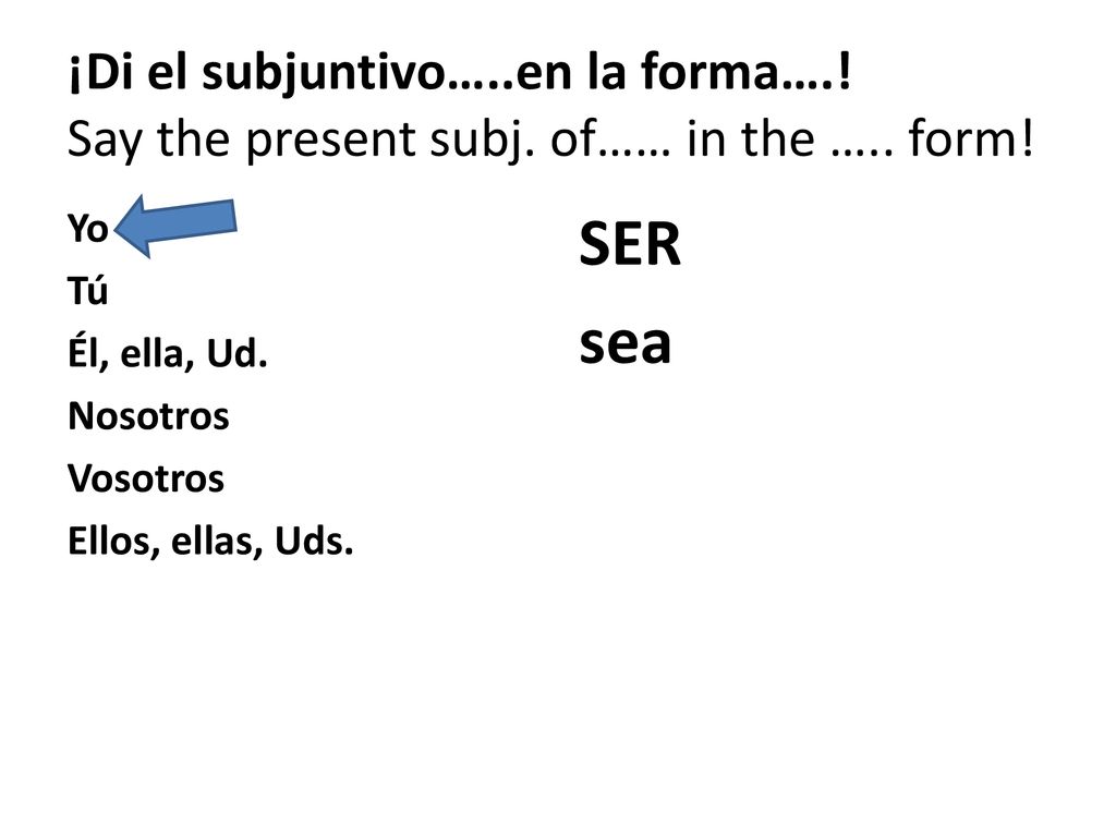 ¡Di el subjuntivo…. en la forma…. Say the present subj. of…… in the …
