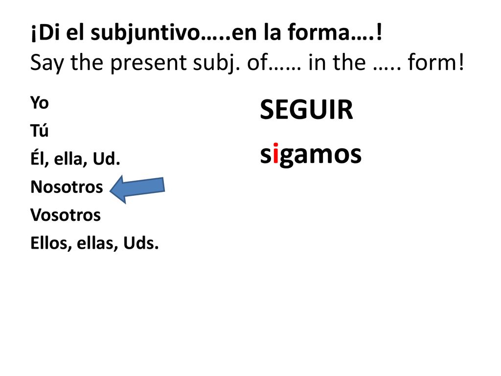 ¡Di el subjuntivo…. en la forma…. Say the present subj. of…… in the …