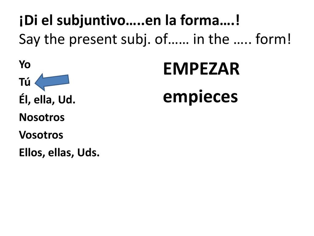 ¡Di el subjuntivo…. en la forma…. Say the present subj. of…… in the …