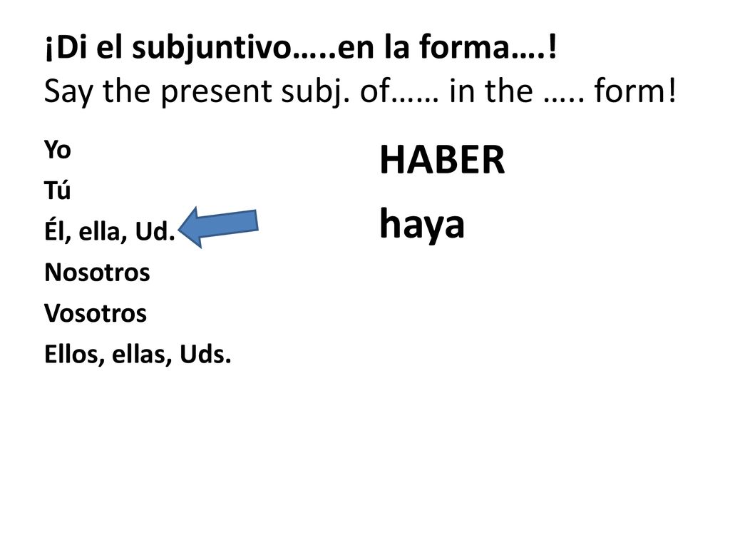 ¡Di el subjuntivo…. en la forma…. Say the present subj. of…… in the …
