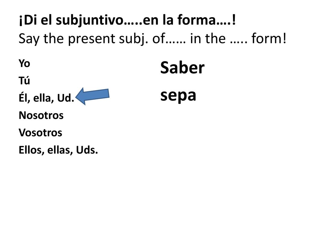 ¡Di el subjuntivo…. en la forma…. Say the present subj. of…… in the …