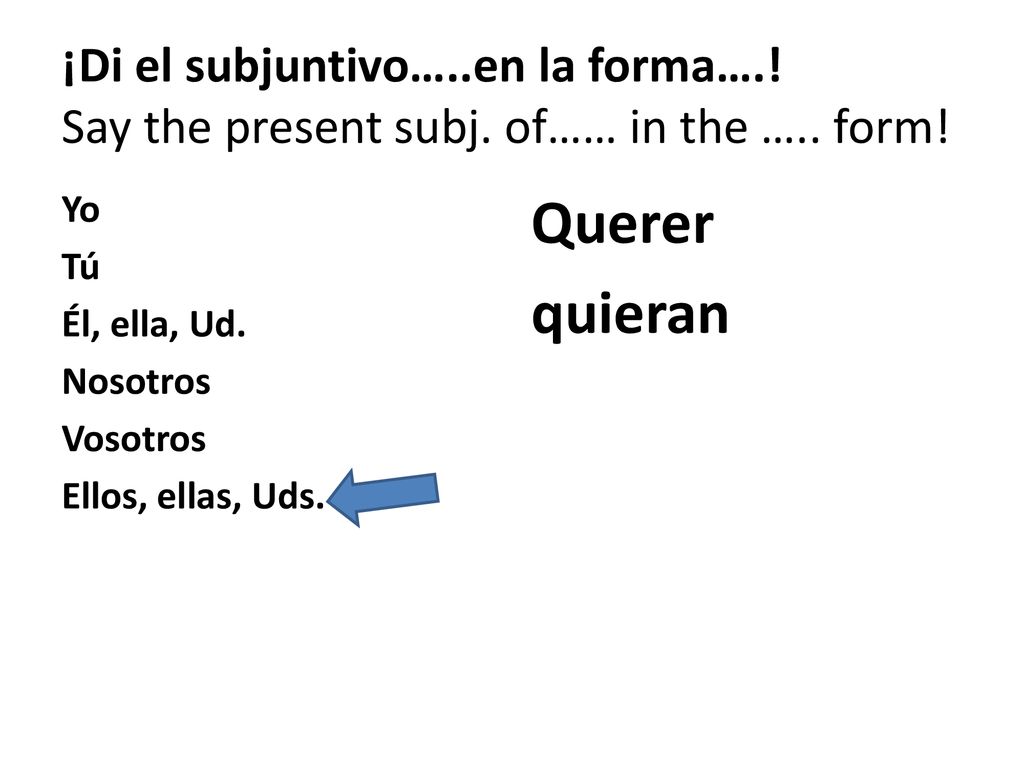 ¡Di el subjuntivo…. en la forma…. Say the present subj. of…… in the …