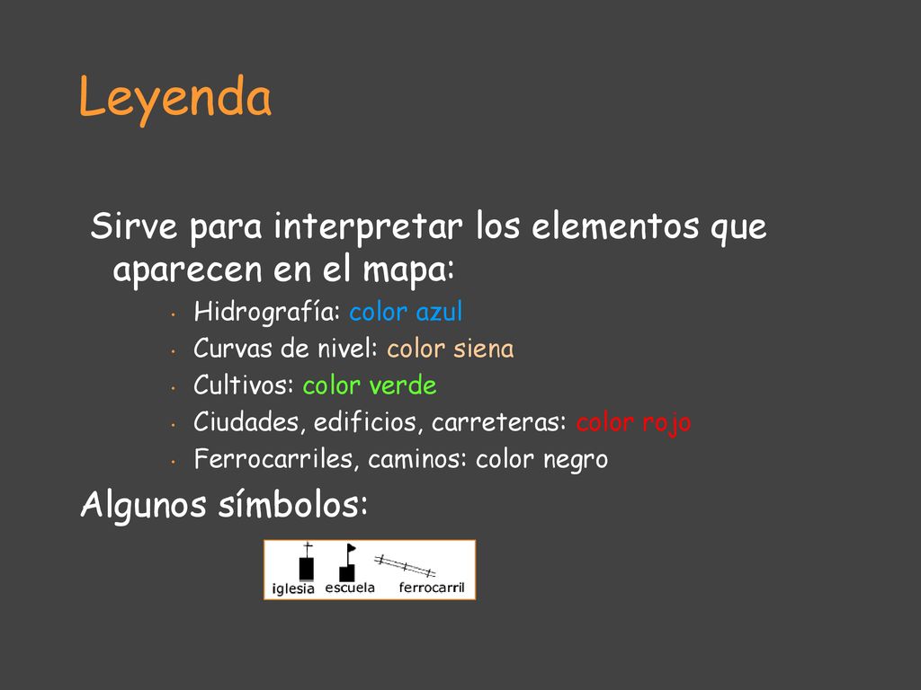 Leyenda Sirve para interpretar los elementos que aparecen en el mapa: