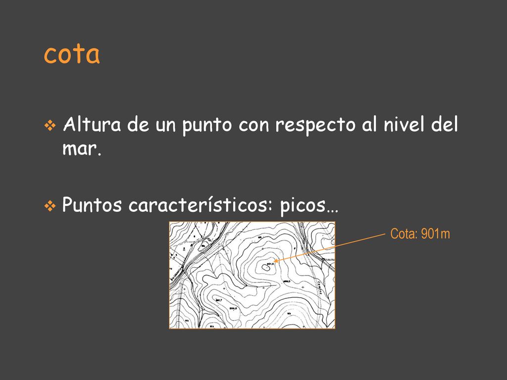 cota Altura de un punto con respecto al nivel del mar.