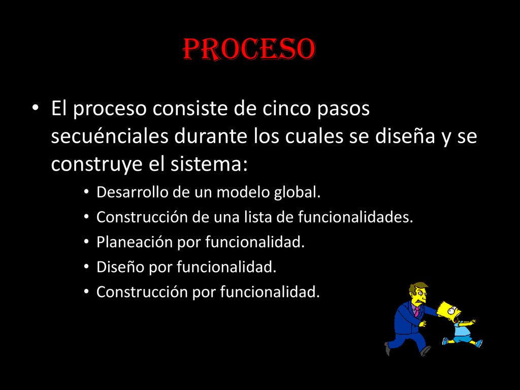 Proceso El proceso consiste de cinco pasos secuénciales durante los cuales se diseña y se construye el sistema: