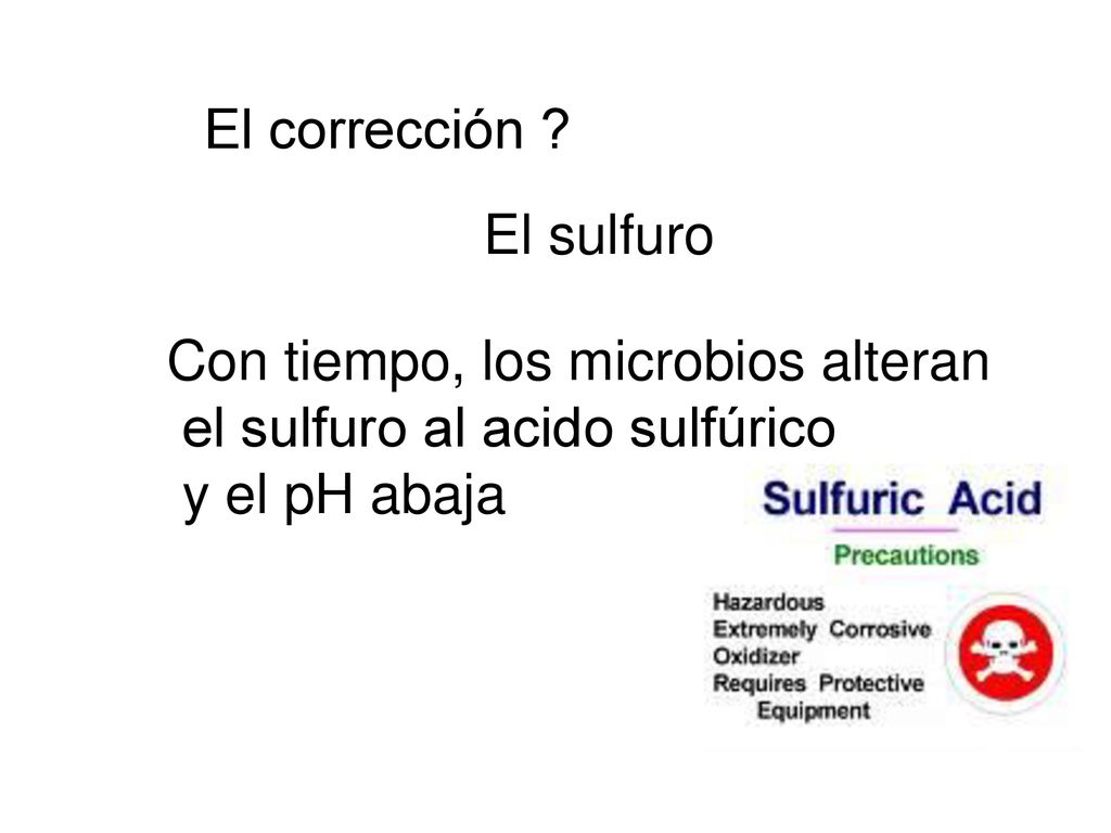El corrección . El sulfuro. Con tiempo, los microbios alteran.