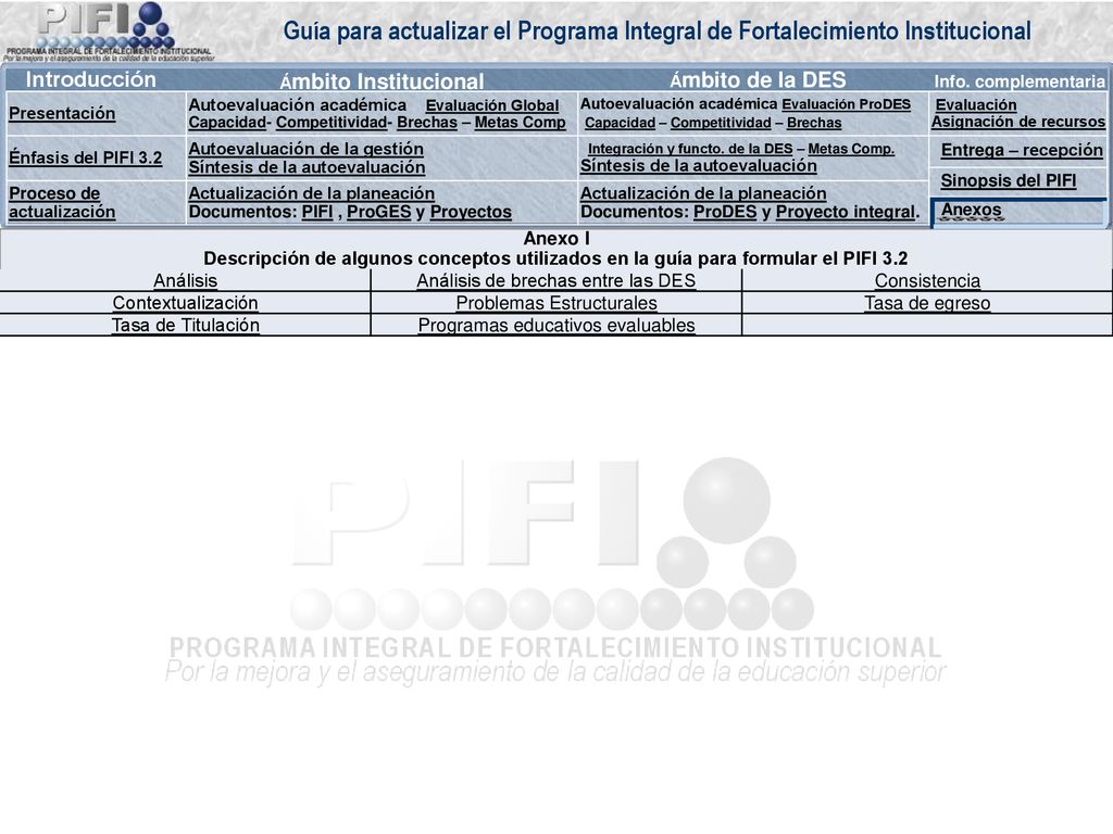 Anexo I Descripción de algunos conceptos utilizados en la guía para formular el PIFI 3.2. Análisis.