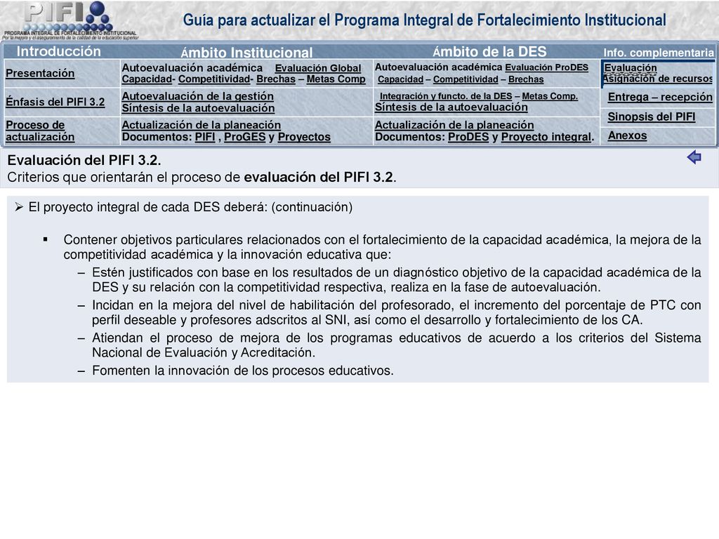 Criterios que orientarán el proceso de evaluación del PIFI 3.2.