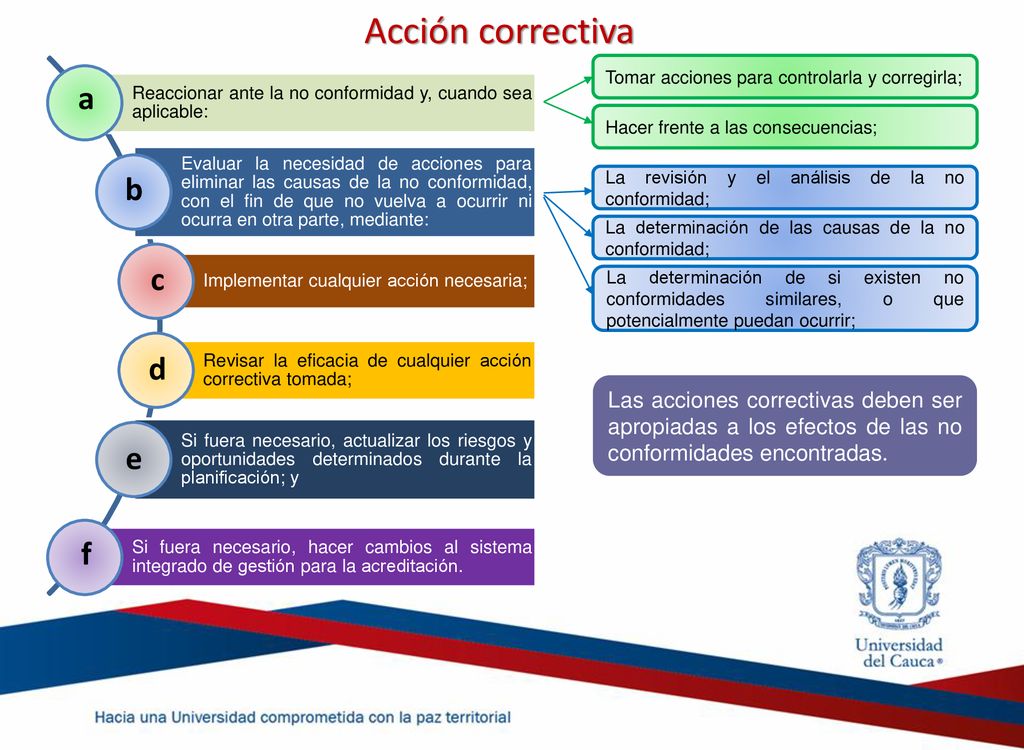 Acción correctiva a b c d e f