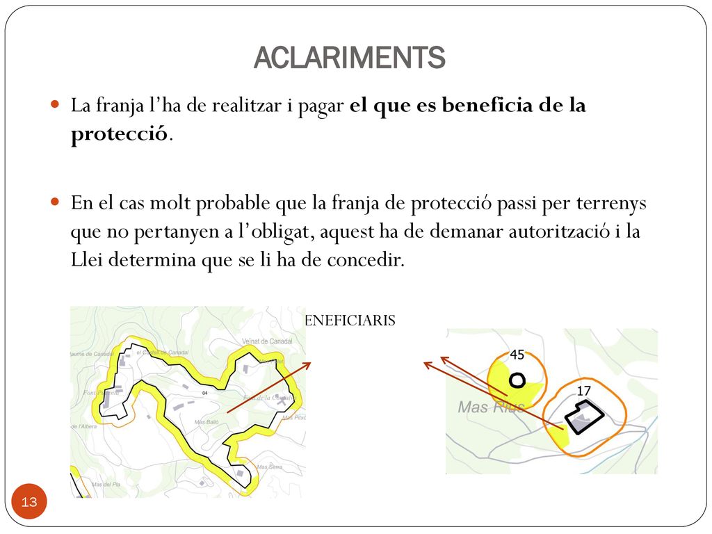ACLARIMENTS La franja l’ha de realitzar i pagar el que es beneficia de la protecció.