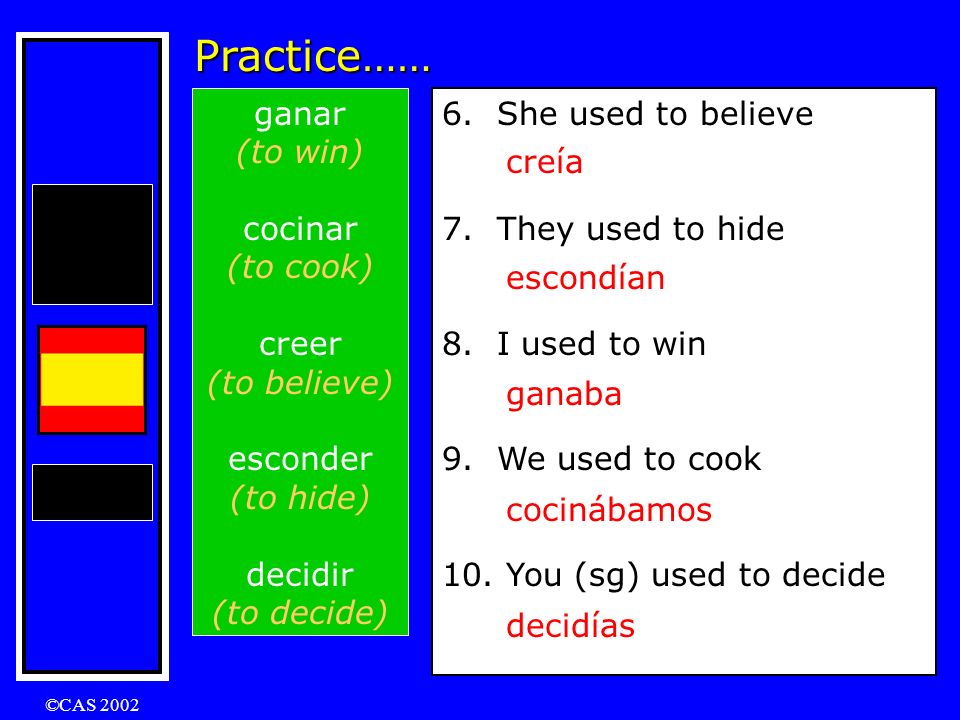 Practice…… ganar (to win) cocinar (to cook) creer (to believe)
