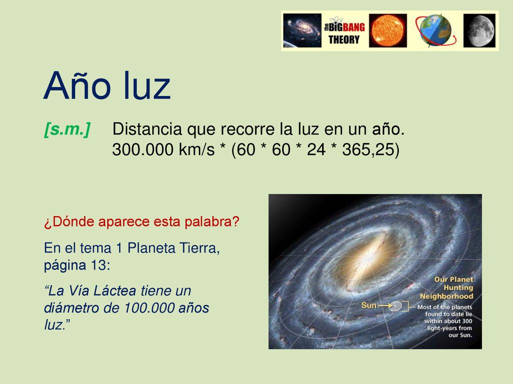 Año luz [s.m.] Distancia que recorre la luz en un año.
