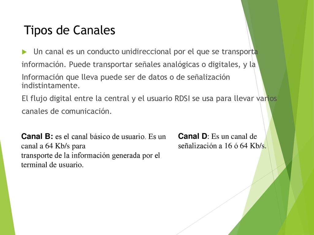 Tipos de Canales Un canal es un conducto unidireccional por el que se transporta.