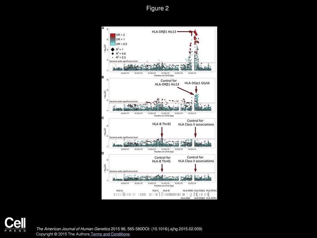 Figure 2 Manhattan Plot Representation of the Step-wise Conditional Logistic Regression of the HLA Region.