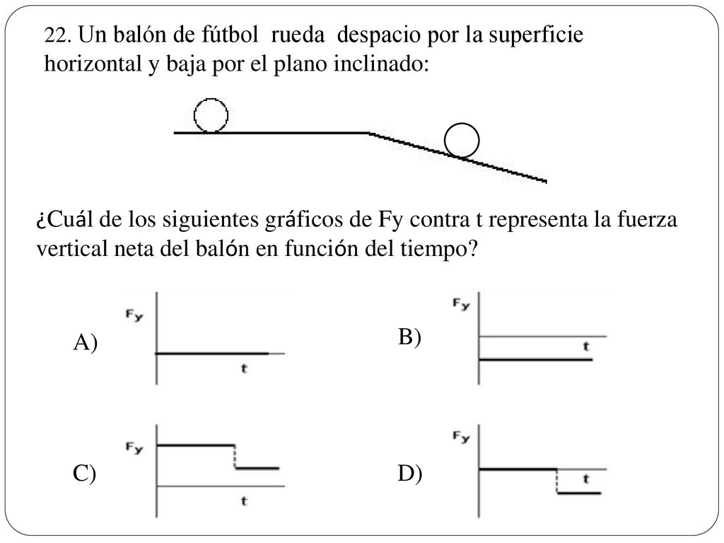 22. Un balón de fútbol rueda despacio por la superficie horizontal y baja por el plano inclinado:
