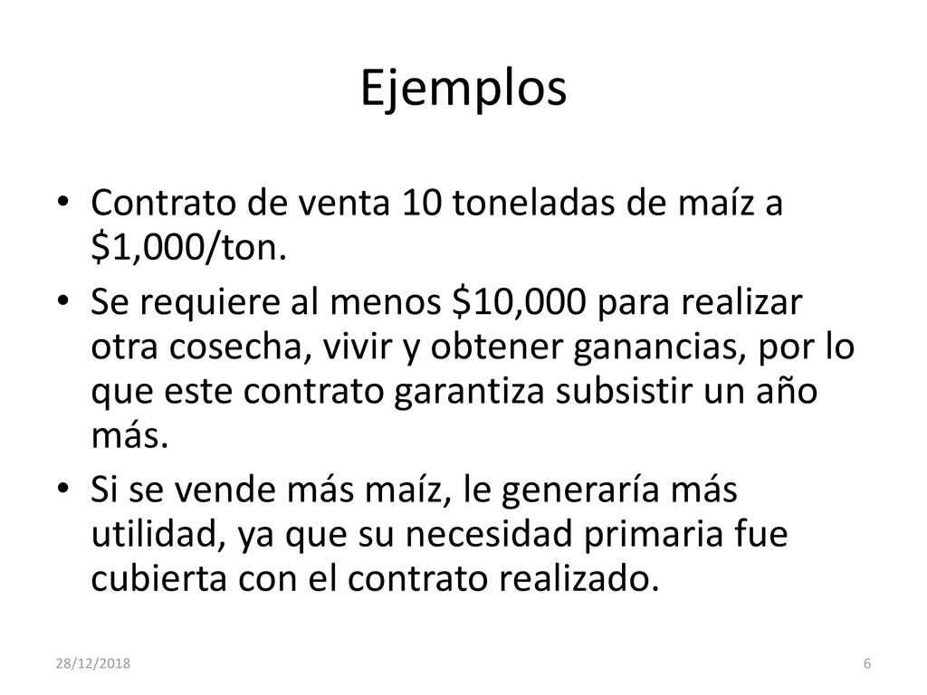 Ejemplos Contrato de venta 10 toneladas de maíz a $1,000/ton.