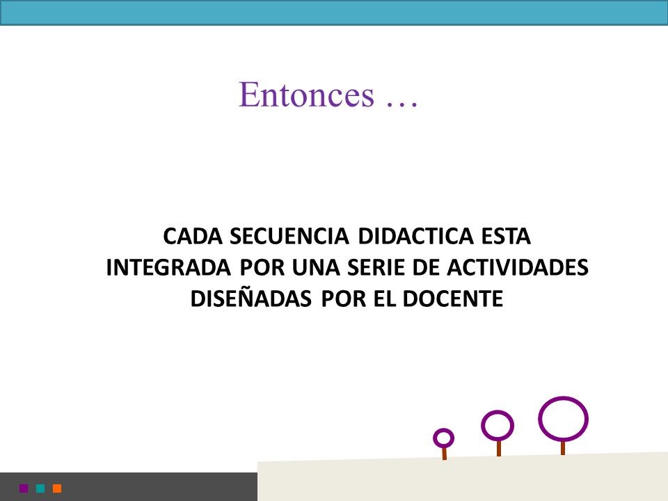 Entonces … CADA SECUENCIA DIDACTICA ESTA INTEGRADA POR UNA SERIE DE ACTIVIDADES DISEÑADAS POR EL DOCENTE.