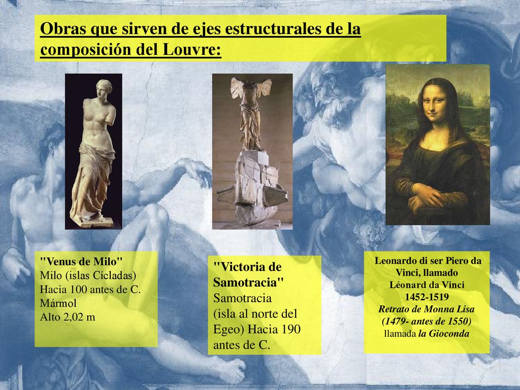Obras que sirven de ejes estructurales de la composición del Louvre:
