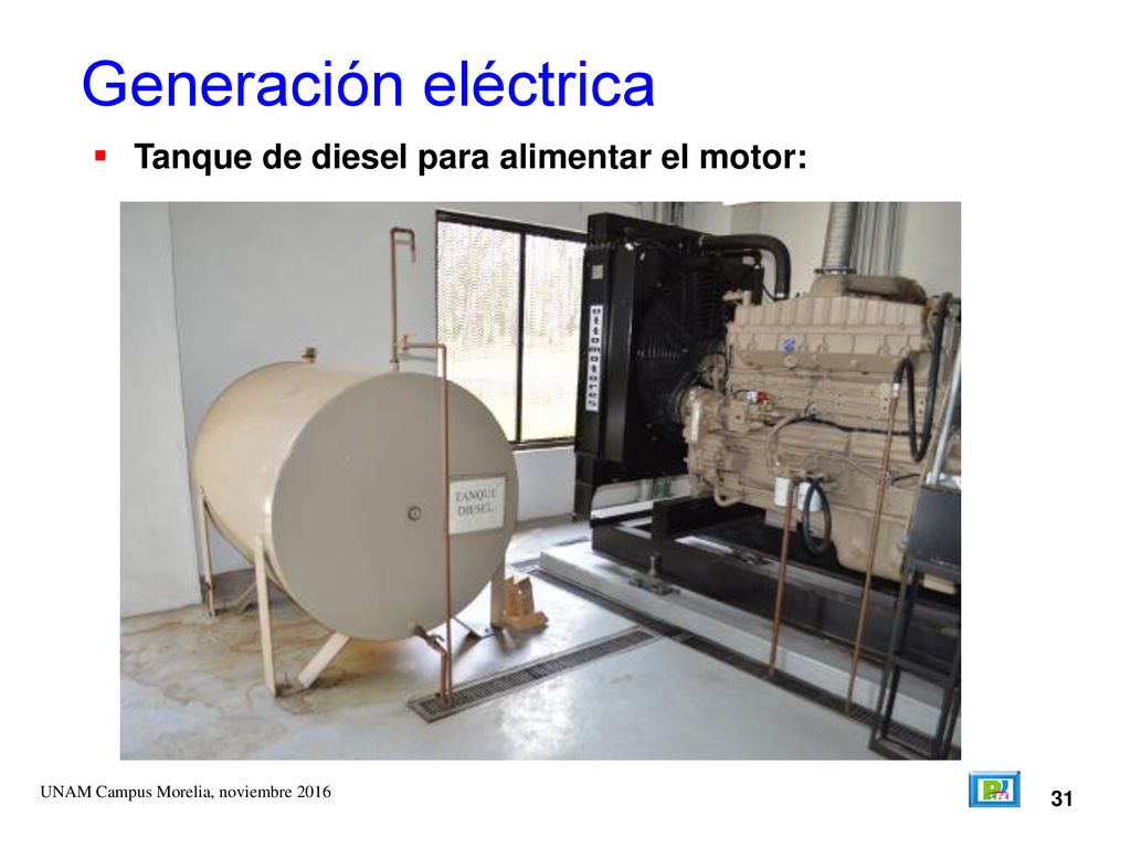 Generación eléctrica Tanque de diesel para alimentar el motor: 31
