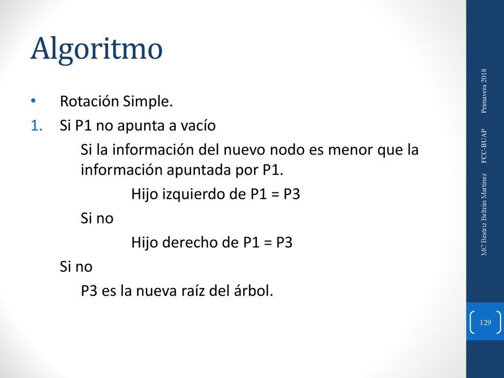 Algoritmo Rotación Simple. Si P1 no apunta a vacío