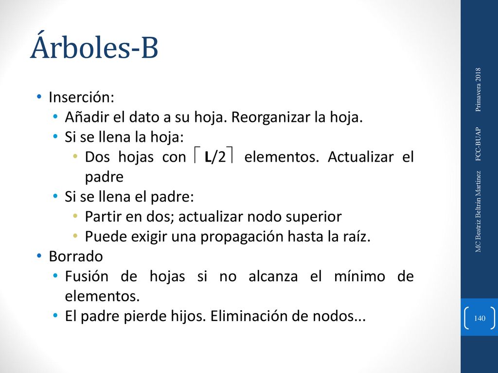Árboles-B Inserción: Añadir el dato a su hoja. Reorganizar la hoja.