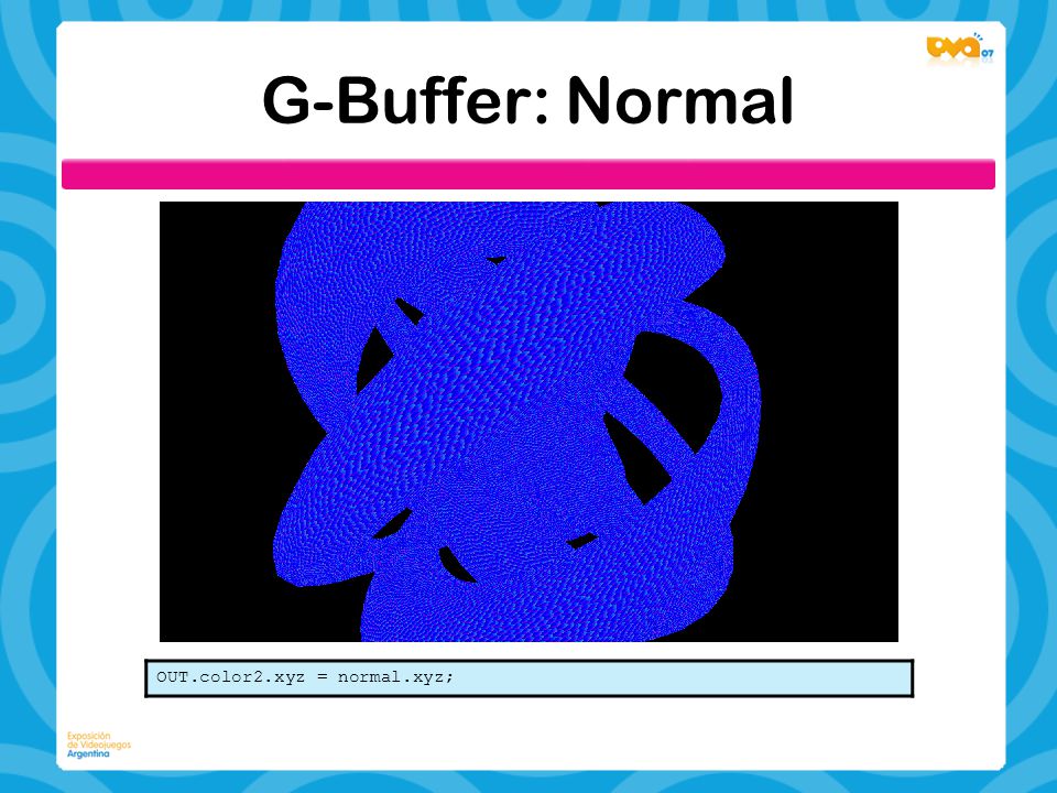 G-Buffer: Normal OUT.color2.xyz = normal.xyz;