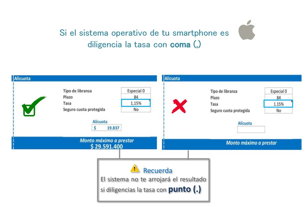 Si el sistema operativo de tu smartphone es diligencia la tasa con coma (,)