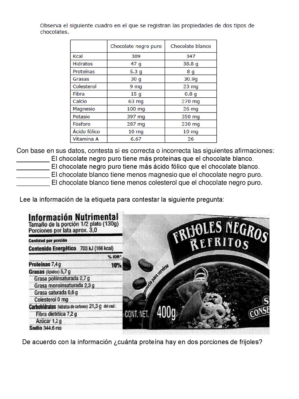 Con base en sus datos, contesta si es correcta o incorrecta las siguientes afirmaciones: