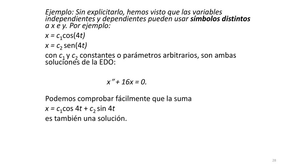 Ejemplo: Sin explicitarlo, hemos visto que las variables independientes y dependientes pueden usar símbolos distintos a x e y.