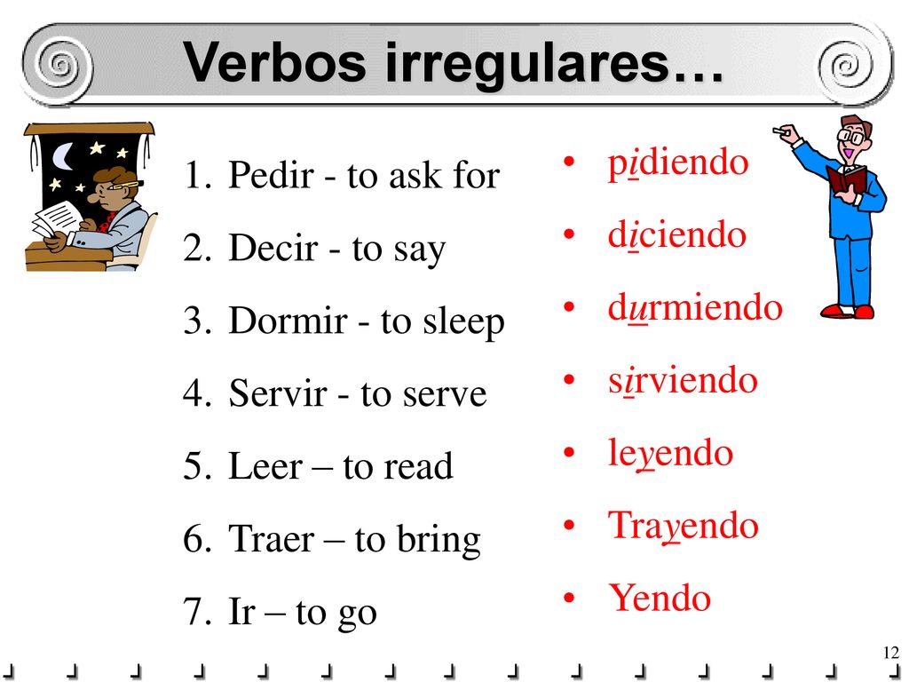 Verbos irregulares… pidiendo Pedir - to ask for diciendo