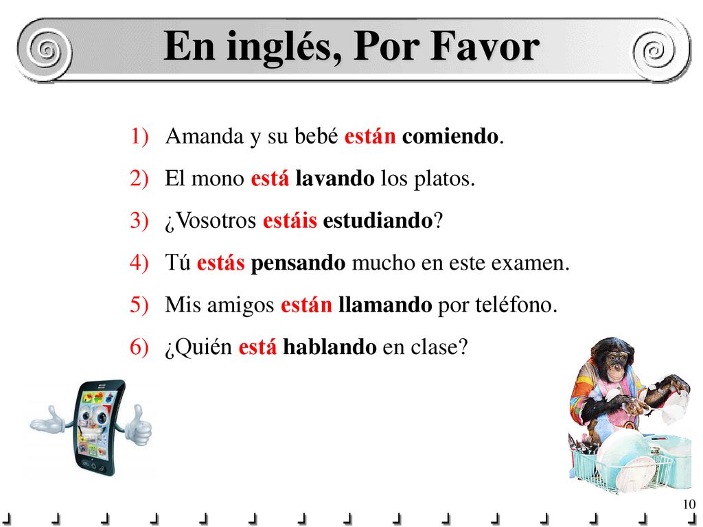 En inglés, Por Favor Amanda y su bebé están comiendo.