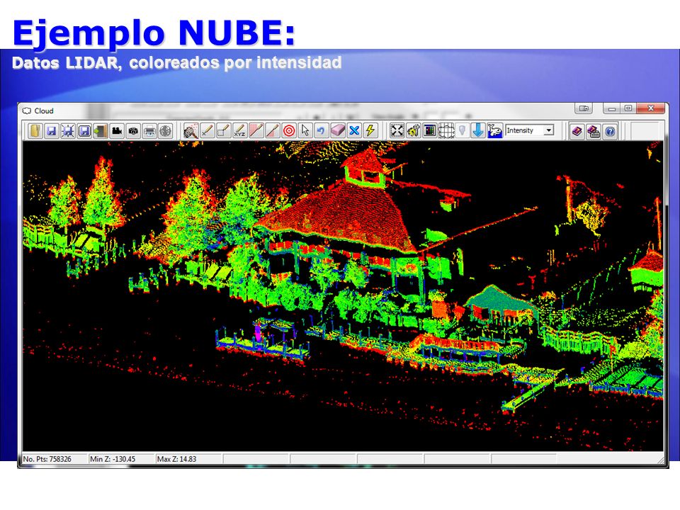 Ejemplo NUBE: Datos LIDAR, coloreados por intensidad