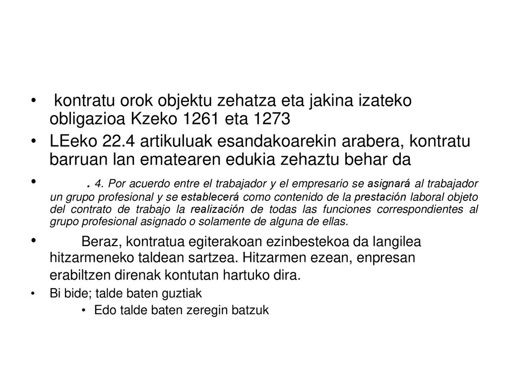kontratu orok objektu zehatza eta jakina izateko obligazioa Kzeko 1261 eta 1273