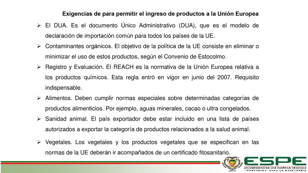 Exigencias de para permitir el ingreso de productos a la Unión Europea