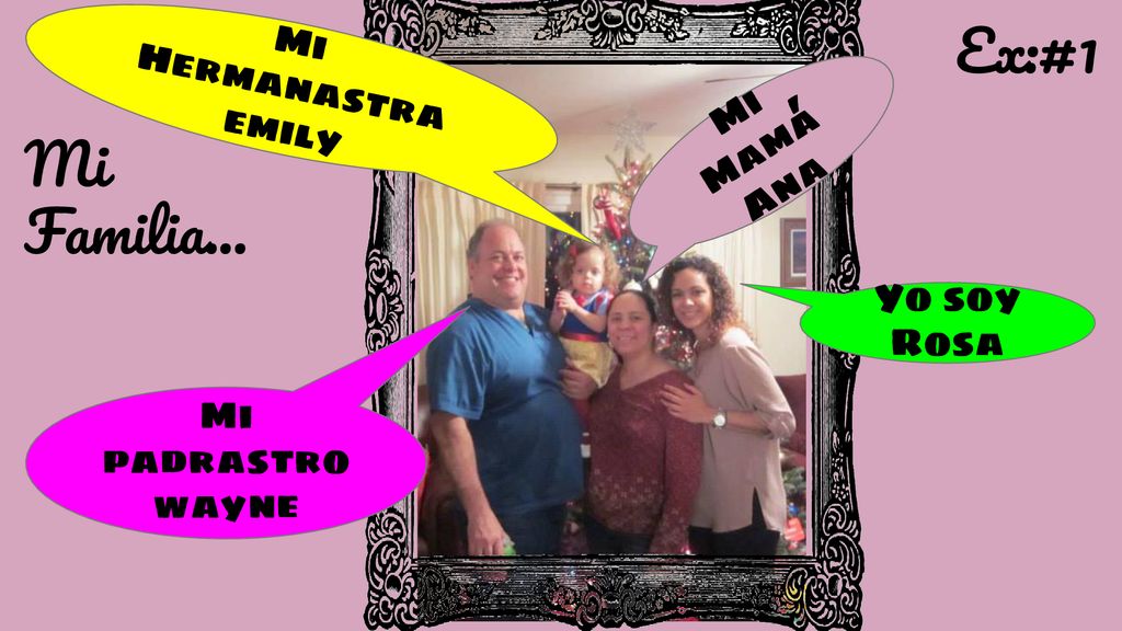 Ex:#1 Mi Familia... Mi Hermanastra emily Mi Mamá Ana Yo soy Rosa
