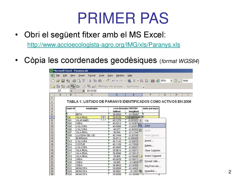 PRIMER PAS Obri el següent fitxer amb el MS Excel: