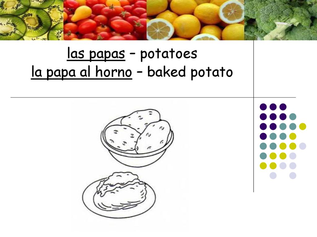 las papas – potatoes la papa al horno – baked potato