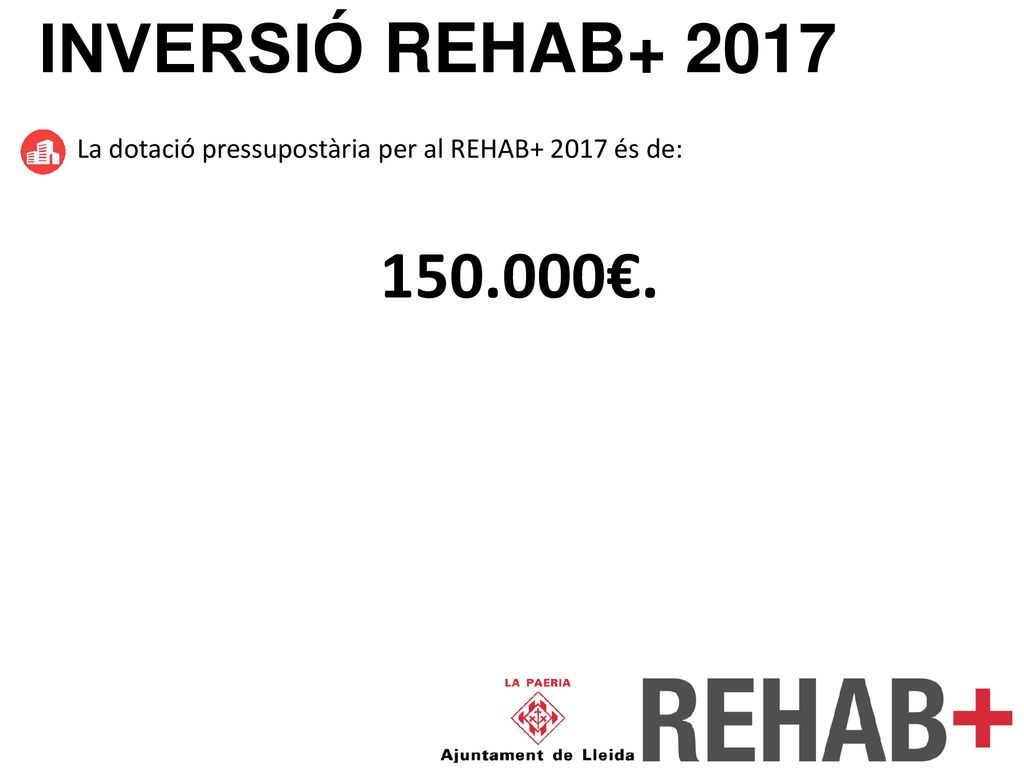 INVERSIÓ REHAB La dotació pressupostària per al REHAB és de: €.
