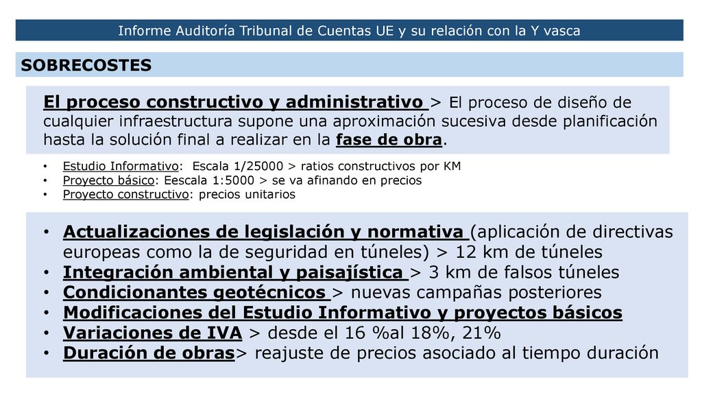 Informe Auditoría Tribunal de Cuentas UE y su relación con la Y vasca