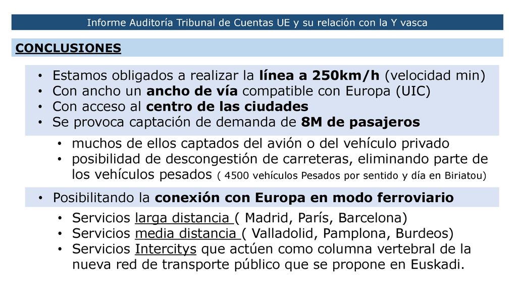 Informe Auditoría Tribunal de Cuentas UE y su relación con la Y vasca