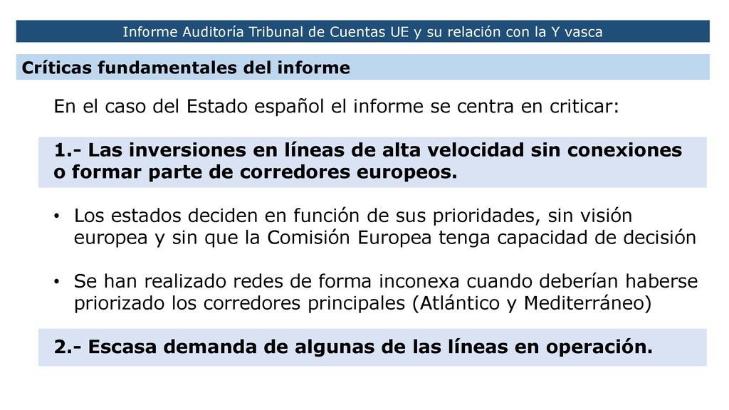 Informe Auditoría Tribunal de Cuentas UE y su relación con la Y vasca