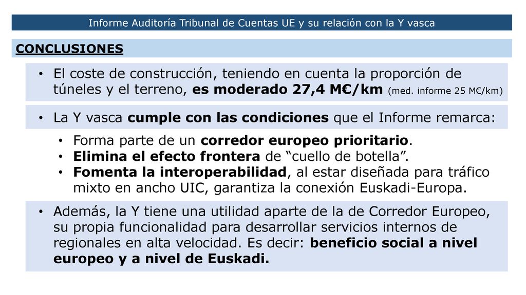 Informe Auditoría Tribunal de Cuentas UE y su relación con la Y vasca