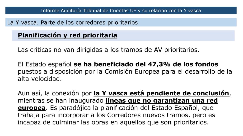 Informe Auditoría Tribunal de Cuentas UE y su relación con la Y vasca