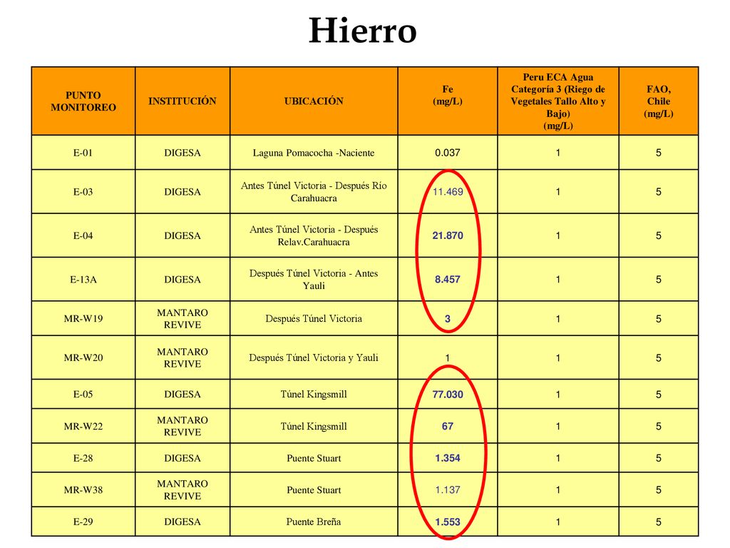 Peru ECA Agua Categoría 3 (Riego de Vegetales Tallo Alto y Bajo)